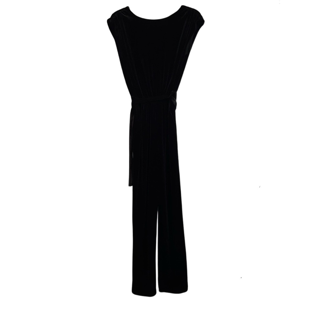 Express Black Velvet Jumpsuit Faux Wrap Belted Size XS Spandex Stretch